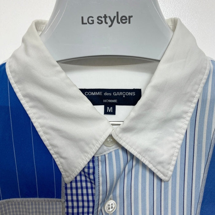 COMME des GARCONS HOMME コムデギャルソンオム コットン 切替パッチワークシャツ 長袖 ホワイト ブルー HB-B007 AD2016 Size M 瑞穂店
