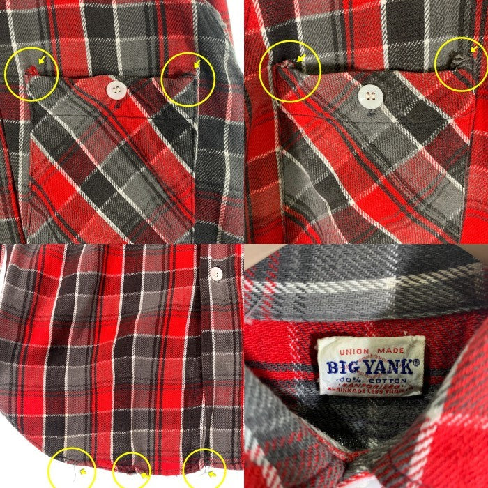 60's BIG YANK ビッグヤンク マチ付 フランネルチェックシャツ レッド Size S 相当 福生店