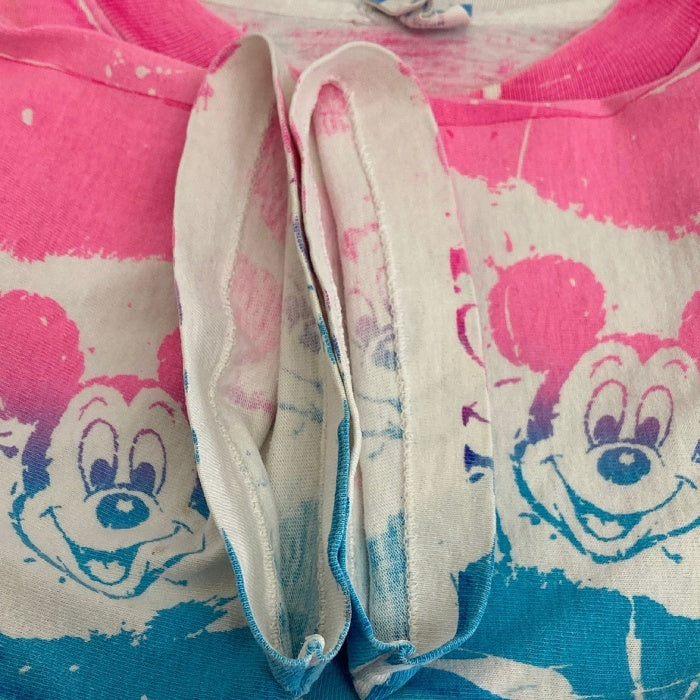 Disney ディズニー USA製 シングルステッチ 総柄 タイダイ風 グラデーション Tシャツ ピンク×ブルー sizeF 瑞穂店