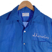 70's Hilton ヒルトン Bowling Shirt 半袖 ボーリングシャツ チェーンステッチ 刺繡 ブルー USA製 Size M 福生店