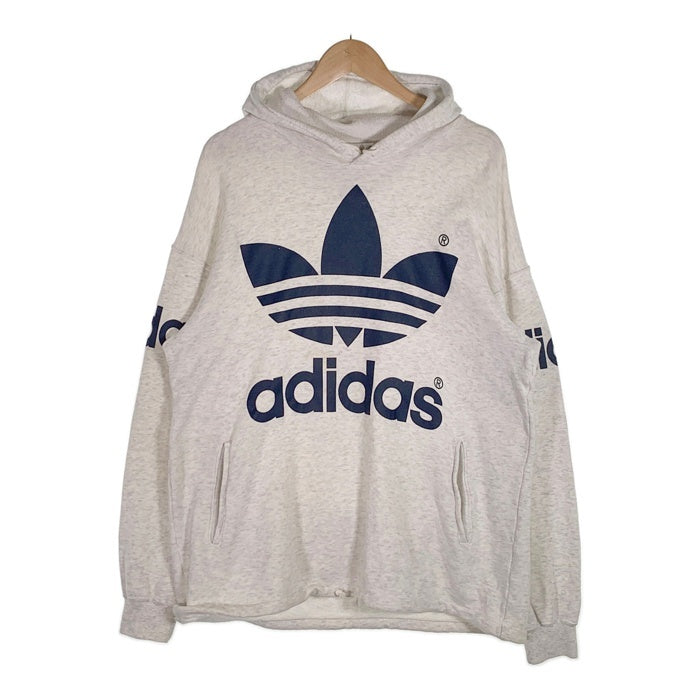 80-90's adidas アディダス トレフォイルプリント プルオーバースウェットパーカー オートミール デサント 日本製 Size L 福生店