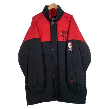 90's NBA CHICAGO BULLS シカゴ・ブルズ PRO PLAYER 中綿 ジャケット ブラック レッド Size L 福生店