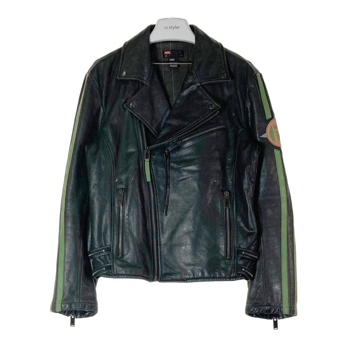 DIESEL ディーゼル 袖ストライプ レザー ダブル ライダースジャケット ブラック sizeL 瑞穂店