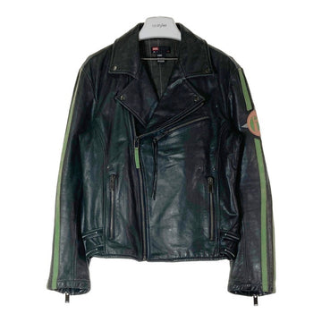 DIESEL ディーゼル 袖ストライプ レザー ダブル ライダースジャケット ブラック sizeL 瑞穂店