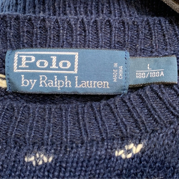 Polo by Ralph Lauren ポロラルフローレン コットン リネン 雪柄 ニットセーター ネイビー Size L 福生店