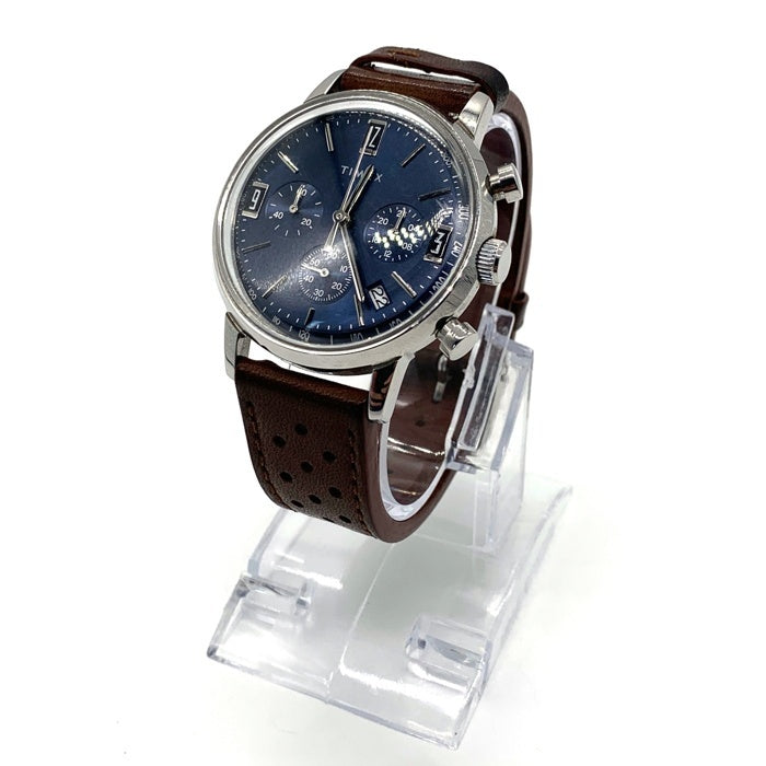 TIMEX タイメックス メンズ マーリン クロノグラフ ウォッチ 腕時計 ブルー文字盤 ブラウンレザーベルト TW2W10200 福生店