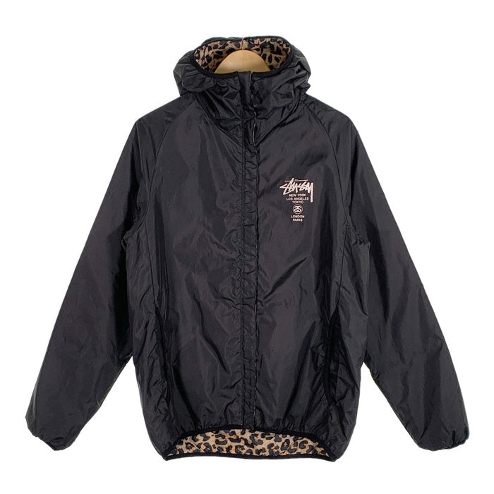 STUSSY ステューシー レオパード リバーシブル パーカー ジャケット プリント ブラック 中綿 ポリエステル Size M 福生店