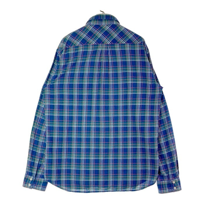 Stussy ステューシー マドラスチェック 胸ショーンフォント刺繍 長袖シャツ ブルー sizeXL 瑞穂店