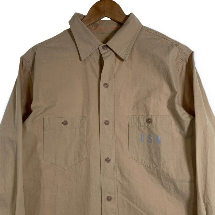HOUSTON ヒューストン U.S.N. HEAVY POPLIN SHIRT ヘビーポプリン シャツ ワーク マチ付 カーキ 40492 Size 15 1/2 福生店
