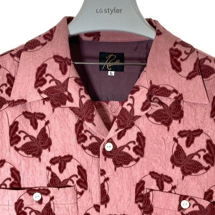 Needles ニードルズ MR240 S/S One-Up Shirt Papillon オープンカラーシャツ パピヨン柄 ジャガード織 ピンク sizeL 瑞穂店