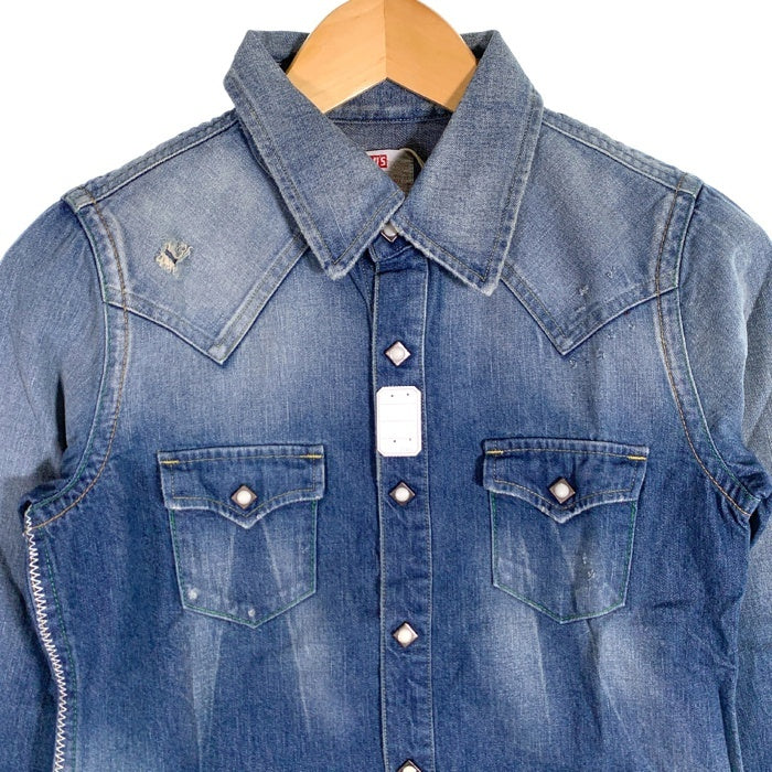 LEVI'S リーバイス ショートホーン デニムウエスタンシャツ インディゴ 復刻 USED/ダメージ加工 レディース4 Size S 福生店