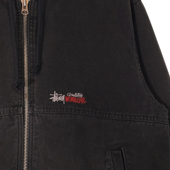 STUSSY ステューシー WORK JACKET CANVAS NEEDLE PUNCH ニードルパンチ ストーンウオッシュ コツトンキャンバス フードワークジャケット ブラック 115716 Size L 福生店