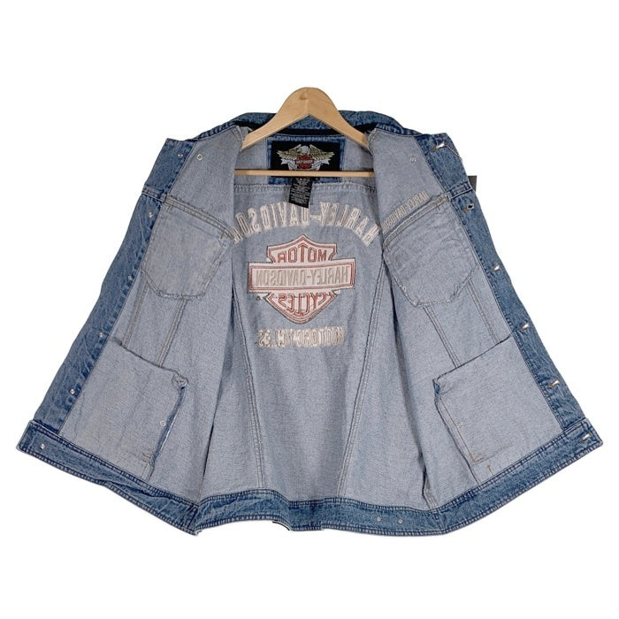HARLEY DAVIDSON ハーレーダビッドソン BAR & SHIELD LOGO DENIM VEST デニムベスト ワッペン 刺繡 ライトブルー Size XL 福生店