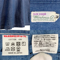 WAREHOUSE ウエアハウス オープンカラーシャツ イタリアンカラー シャンブレー インディゴ ダックディガー 半袖 Size 38 福生店