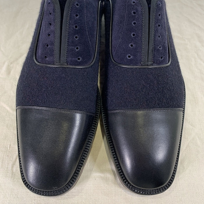 Christian Louboutin クリスチャンルブタン HUBERTUS FLAT VEAU レザー スウェード ウール ドレスシューズ キャップトゥ ブラック ネイビー Size 41 1/2 (26.5cm) 福生店