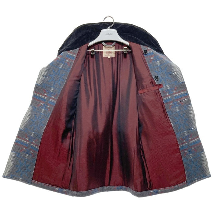 ADJUSTABLE COSTUME アジャスタブルコスチューム ネイティブ柄 ダブルブレスト ショールカラーコート グレー Size 38 瑞穂店