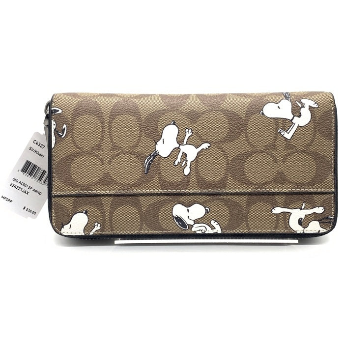 COACH コーチ C4327 ラウンドファスナーレザーウォレット 長財布 ブラウン スヌーピー 福生店
