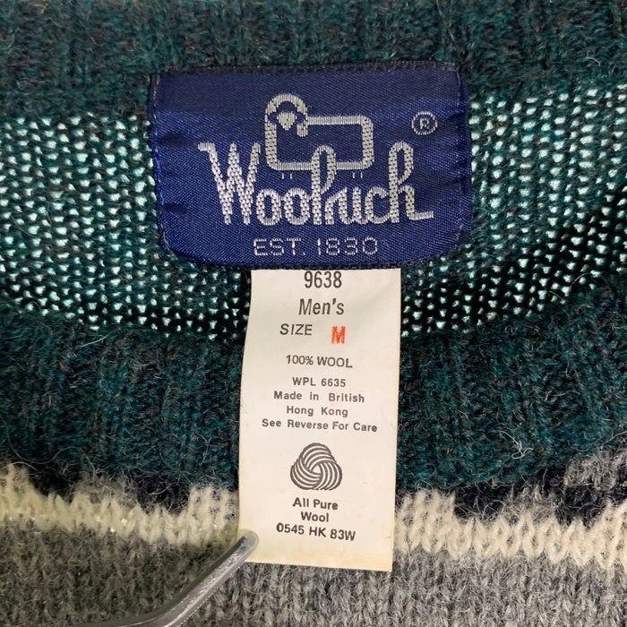 80's WOOLRICH ウールリッチ ノルティック柄 アヒル ニット セーター グリーン グレー Size M 福生店
