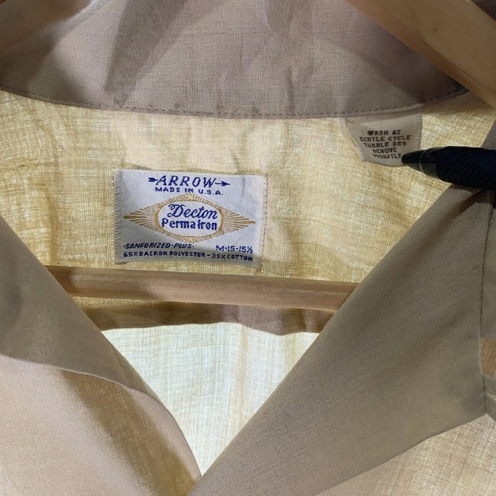 60's ARROW アロー ポリコットン オープンカラーシャツ 長袖 ベージュ USA製 Size M 福生店