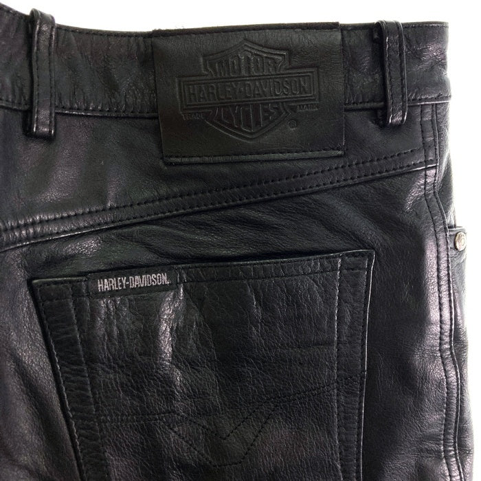 HARLEY DAVIDSON ハーレーダビッドソン 5ポケット レザーパンツ 裾切りっぱなし ブラック size32 瑞穂店