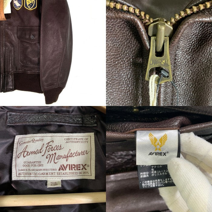 AVIREX アヴィレックス U.S.NAVY G-1 ゴートスキン レザーフライトジャケット ブラウン 6191071 Size 2XL 福生店