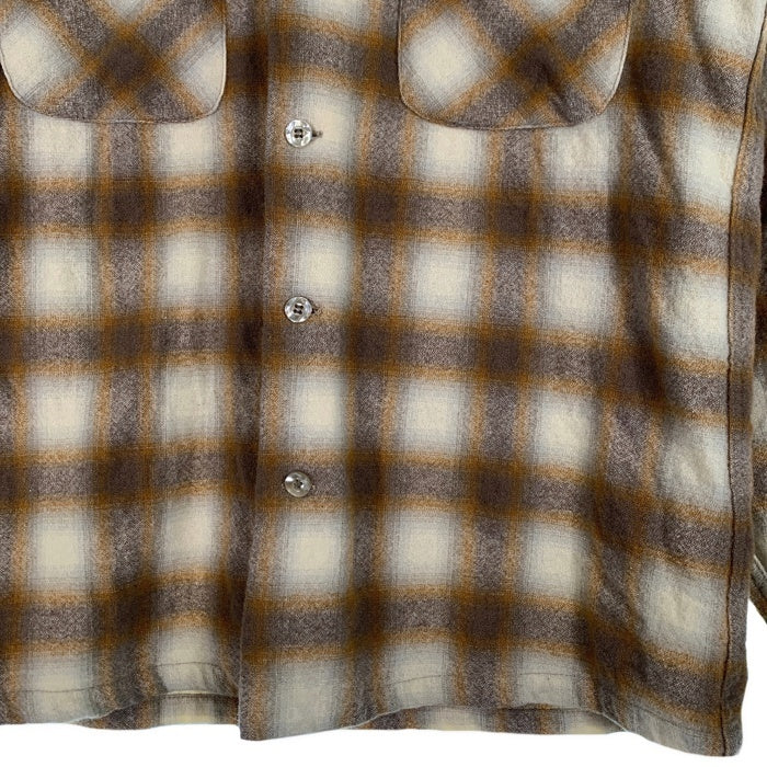 70's PENDLETON ペンドルトン ウール ボードシャツ オープンカラー シャドーチェック オンブレ ブラウン クリーム USA製 Size M 福生店