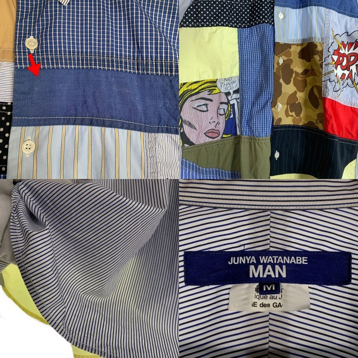 JUNYA WATANABE MAN ジュンヤワタナベマン コムデギャルソン Roy Lichetenstein ロイ・リキテンスタイン フロントパッチワーク ストライプシャツ 半袖 マルチカラー WK-B028 AD2022 Size M 福生店