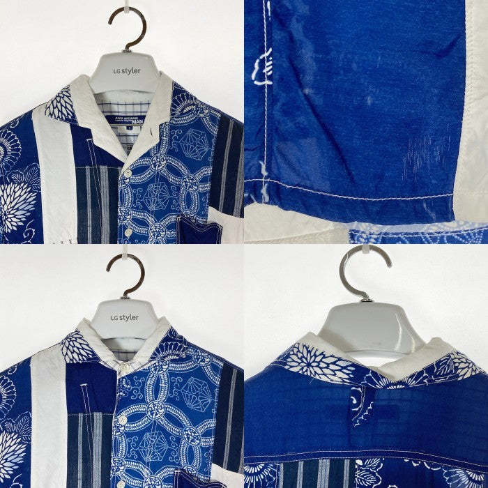 JUNYA WATANABE COMME des GARCONS MAN ジュンヤワタナベ コムデギャルソンマン WO-B49 AD2014 パッチワーク 和柄 半袖シャツ ブルー sizeS 瑞穂店