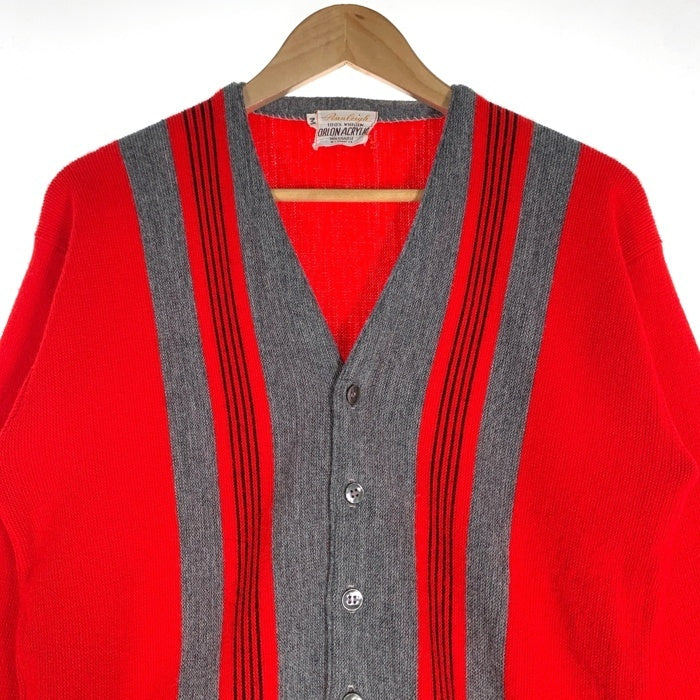 60's Pennleigh ペンリー ストライプ アクリルニットカーディガン レッド グレー Size M 福生店