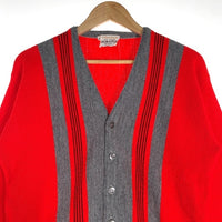 60's Pennleigh ペンリー ストライプ アクリルニットカーディガン レッド グレー Size M 福生店
