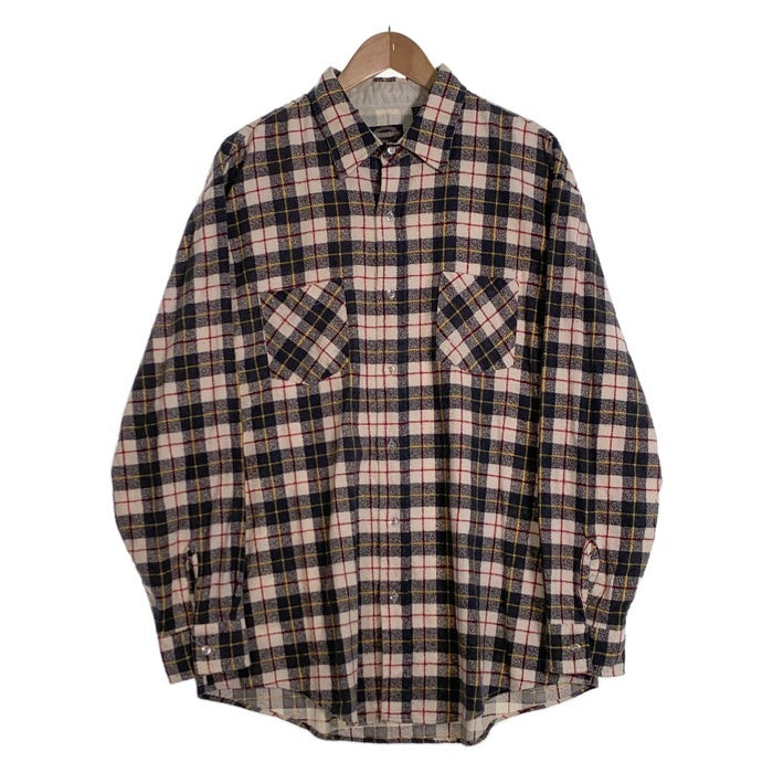 80's TOWNCRAFT タウンクラフト フランネルチェックシャツ コットン ホワイト ネイビー Size XL-R 福生店