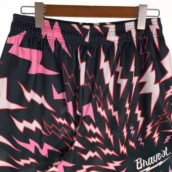 BRAVEST STUDIOS Black Lightning Shorts メッシュ ショーツ ハーフ パンツ ブラック ピンク Size L 福生店