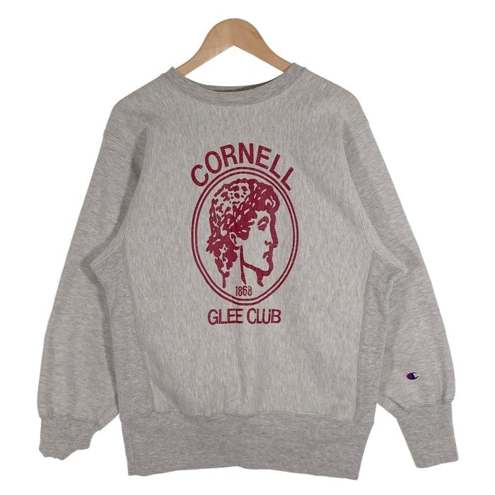 90's Champion チャンピオン CORNELL GLEE CLUB プリント リバースウィーブ クルーネックスウェットトレーナー アッシュグレー USA製 トリコ刺繡 Size M 福生店