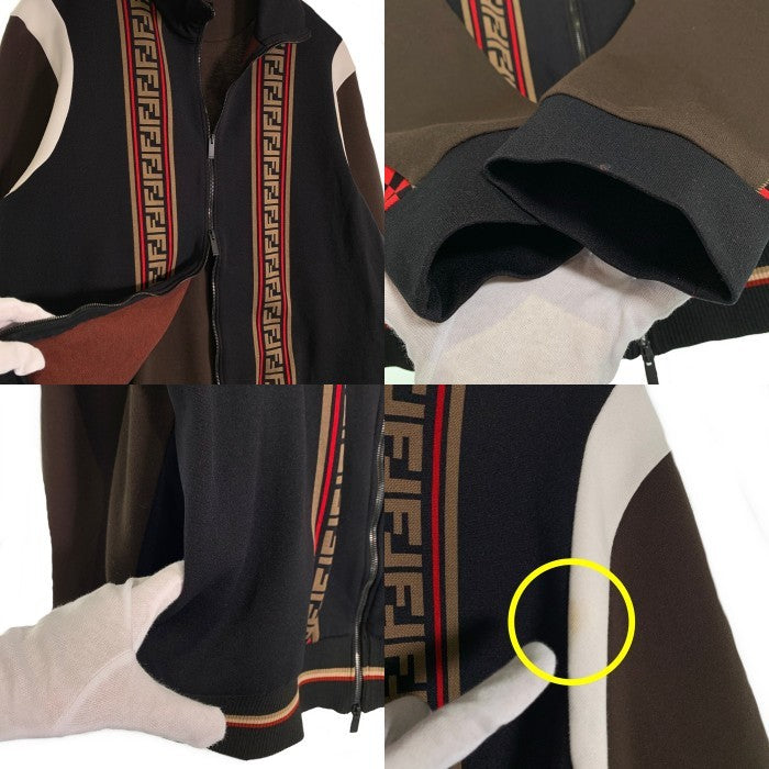 FENDI フェンディ 19SS Color-block Bomber Jacket ズッカ柄 ラインコットン ジップアップ トラック ジャケット ブラック ブラウン FY0960 A6ZY イタリア製 Size XL 福生店