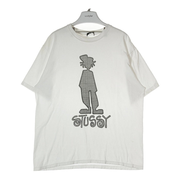 STUSSY ステューシー シャドーマン 千鳥柄 ビッグプリント Tシャツ ホワイト sizeL 瑞穂店