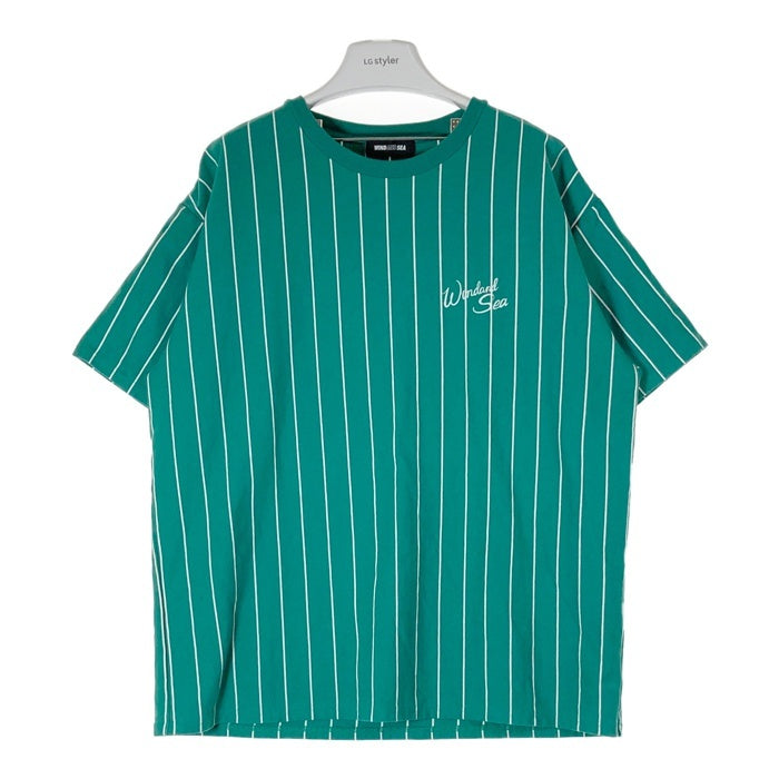 WINDANDSEA ウィンダンシー 筆記体ロゴ ストライプ Tシャツ グリーン sizeL 瑞穂店