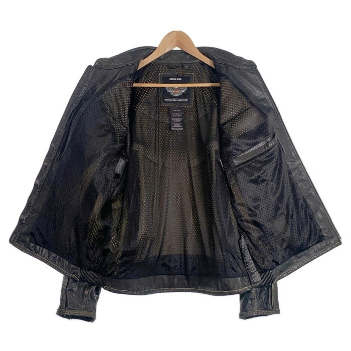 Harley-Davidson ハーレーダビッドソン バッファローレザー シングルライダースジャケット ブラック ワッペン Size L 福生店