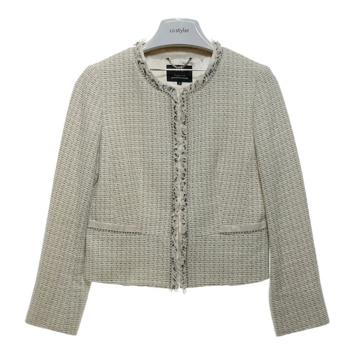 23区 ニジュウサンク ラメツイード ノーカラー ジャケット ホワイト size40 瑞穂店