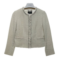 23区 ニジュウサンク ラメツイード ノーカラー ジャケット ホワイト size40 瑞穂店