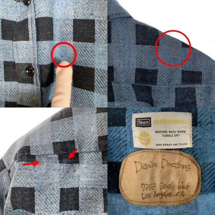 70`s Sears シアーズ Denim doctors デニムドクターズ リメイク プリントフランネルシャツ フラワースタッズ ブルー Size M 相当 福生店