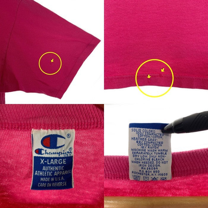 90's Champion チャンピオン ロゴプリント Tシャツ ピンク USA製 Size XL 福生店