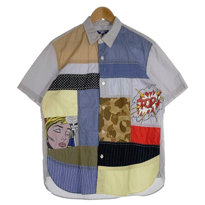 JUNYA WATANABE MAN ジュンヤワタナベマン コムデギャルソン Roy Lichetenstein ロイ・リキテンスタイン フロントパッチワーク ストライプシャツ 半袖 マルチカラー WK-B028 AD2022 Size M 福生店