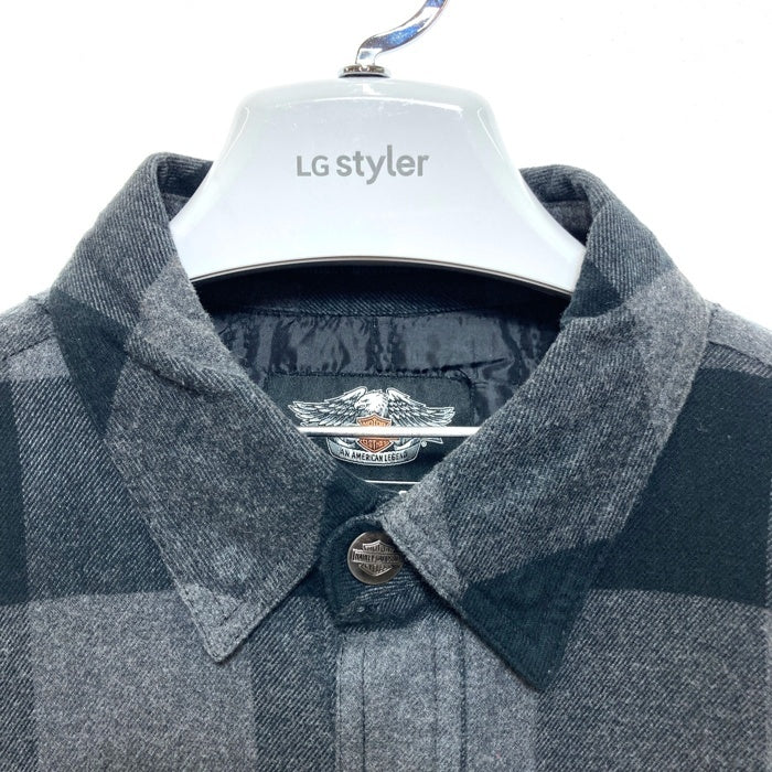 HARLEY DAVIDSON ハーレーダビッドソン 裏地キルティング チェックシャツ ブラック×グレー sizeM 瑞穂店