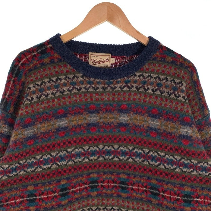 90's WOOLRICH ウールリッチ フェアアイル柄 ニット セーター バーガンディー ネイビー Size L 福生店