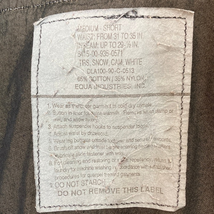 US ARMY アメリカ軍 8415-00-935-0561 90年会計 スノーカモ オーバーパンツ 黒染め ブラック sizeM-S 瑞穂店