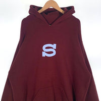 90's STUSSY ステューシー BASIC-S プリント プルオーバースウェットパーカー ボルドー 中国製 白タグ Size XL 福生店