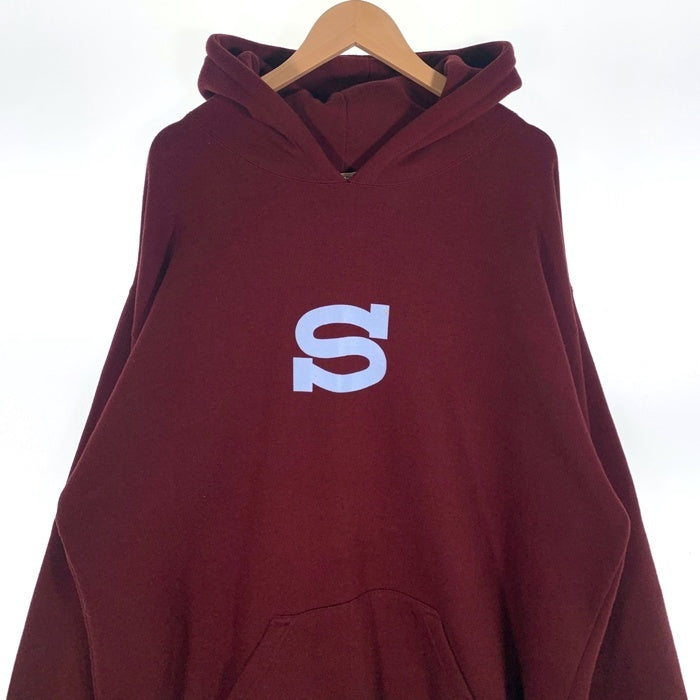 90's STUSSY ステューシー BASIC-S プリント プルオーバースウェットパーカー ボルドー 中国製 白タグ Size XL 福生店