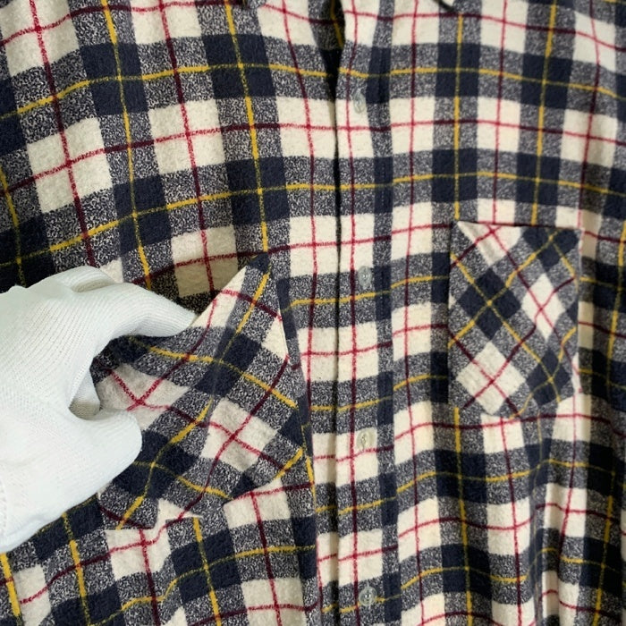 80's TOWNCRAFT タウンクラフト フランネルチェックシャツ コットン ホワイト ネイビー Size XL-R 福生店