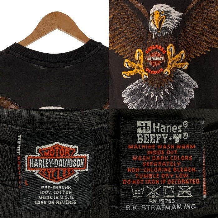 90's HARLEY-DAVIDSON ハーレーダビッドソン イーグル オーバープリント Tシャツ ブラック USA製 Size L 福生店