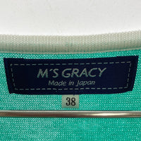 M'S GRACY エムズグレイシー 袖リボン ジップアップカーディガン ターコイズ size38 瑞穂店